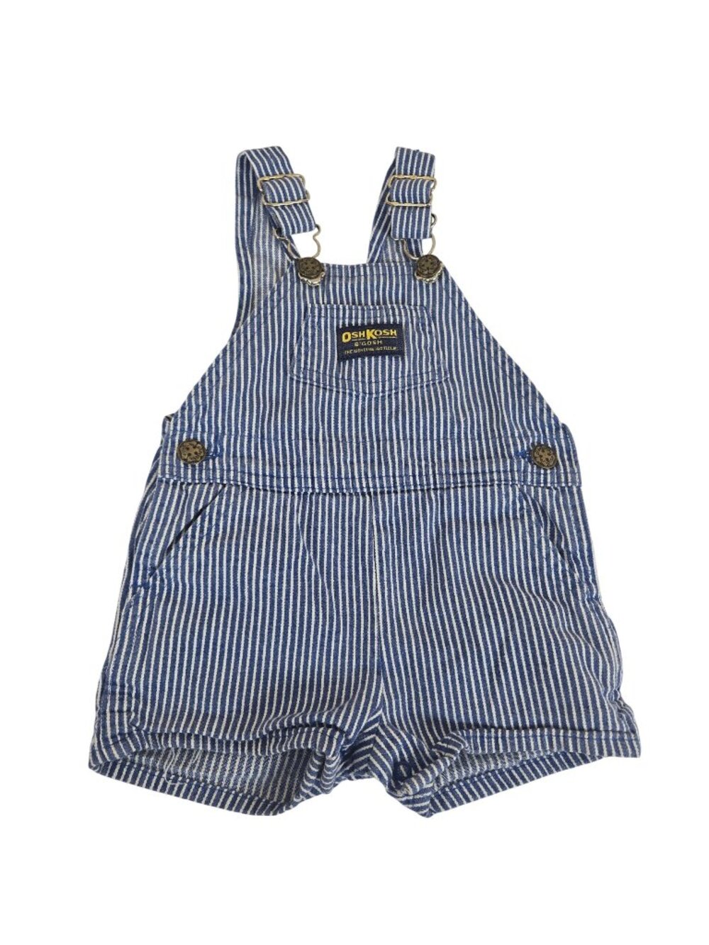 Vintage OshKosh Bgosh Blue White Striped Shortalls Overalls 18M Made USA